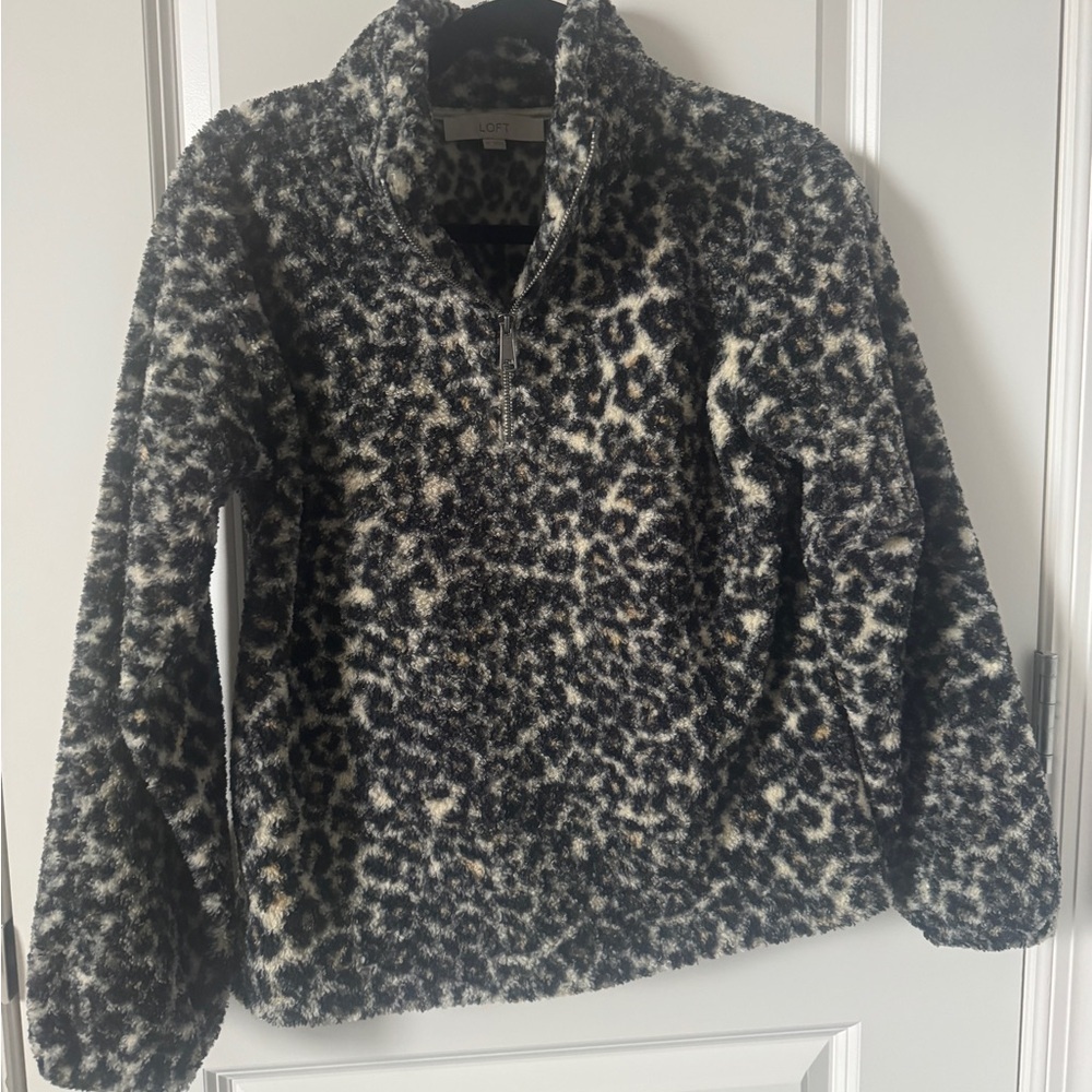 LOFT Animal Print Fleece Pullover XS
